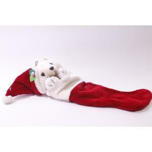 Polar Bear, Christmas Stocking, Red White, Vintage Holiday Decor ~ 251227-WH 955